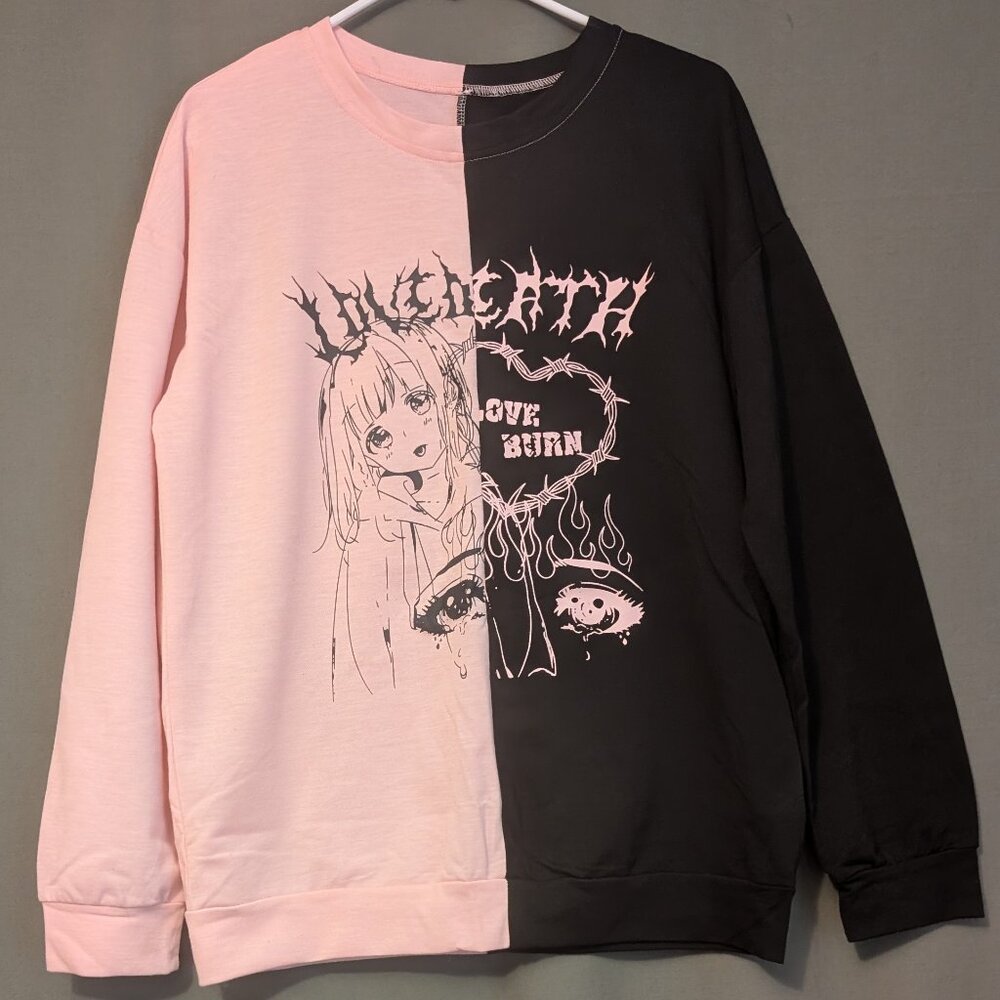 Pink and Black Anime Colourblock Sweater size Small
